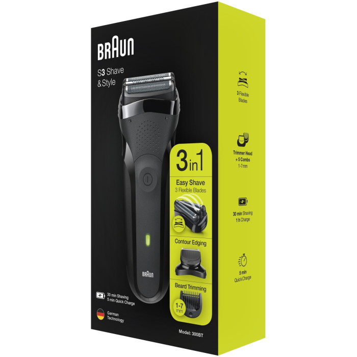 Braun Series 3 300BT с точной насадкой-триммером и 5 гребнями, чёрная