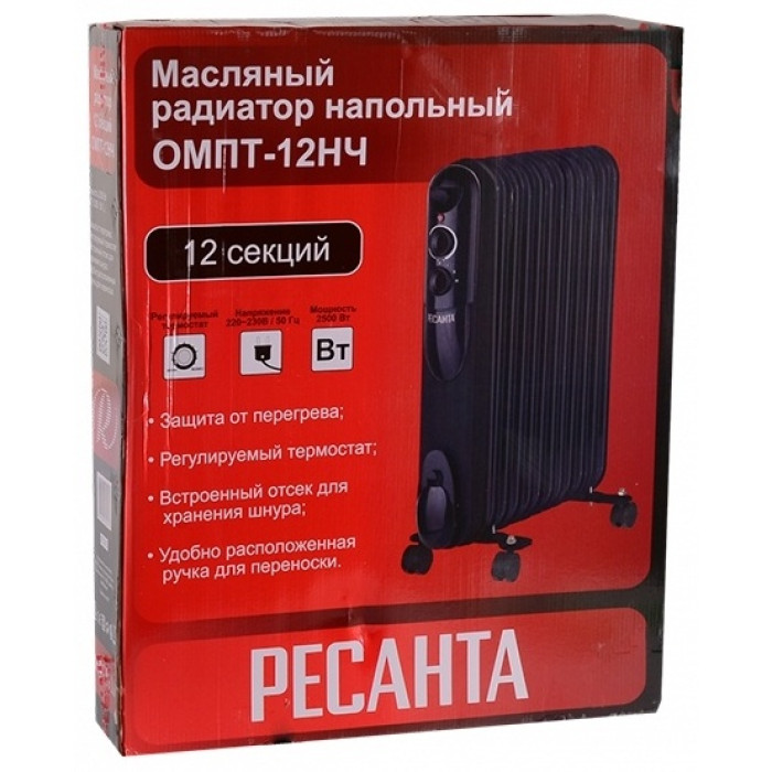 Масляный радиатор Ресанта ОМПТ-12НЧ черный