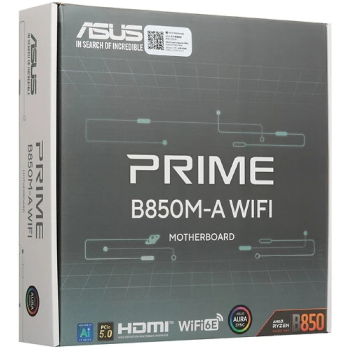 ASUS Main Desktop AMD Socket AM5 AMD B850 Chipset 4 x DIMM slots, max. 256GB 2 x DisplayPort 1 x HDMI port 1 x Wi-Fi module 3 x M.2 slots 4 x SATA mATX Form Factor<br>