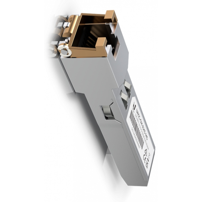 Ubiquiti UACC-CM-RJ45-MG SFP+ to RJ45 adapter, 1/2.5/5/10 GbE is a RJ45 transceiver that can be inserted into an SFP port in order to connect a copper Ethernet cable<br>