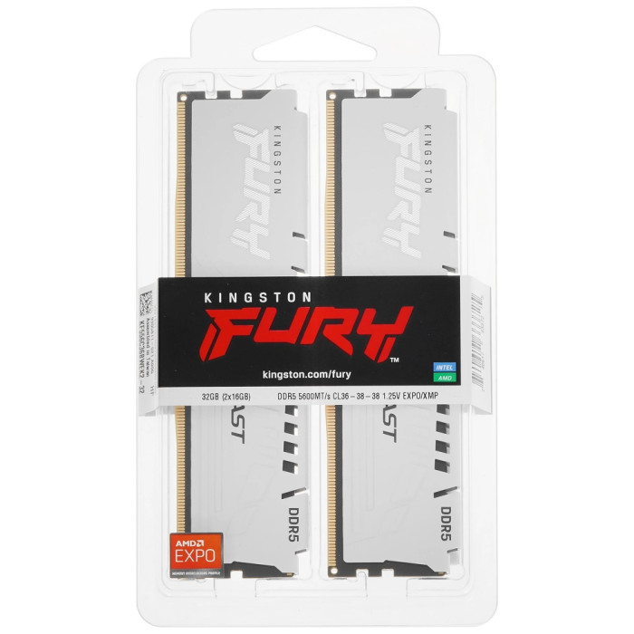 Модуль памяти Kingston Fury Beast White EXPO KF556C36BWEK2-32 DDR5 DIMM 32Gb KIT (2x16) 5600MHz CL36