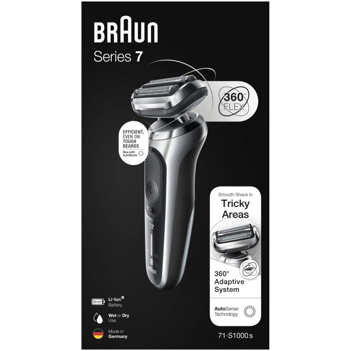 Braun Series 7 71-S1000s для сухого и влажного бритья с дорожным футляром, серебристая