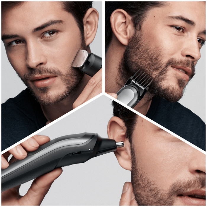 Триммер для бороды, усов и волос Braun MGK7320, 10 в 1, 8 насадок и бритва Gillette, серебристый