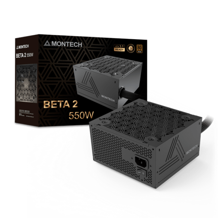 Блок питания Montech 550W, BETA 2 550W, Non Modular, ATX, 80+ BRONZE, КПД 90%, Fan 120mm, Черный