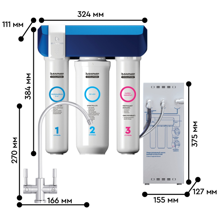 Система обратного осмоса БАРЬЕР Evolution OSMO M Н263Р01, степеней очистки: 3