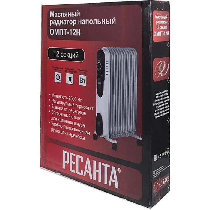 Масляный радиатор Ресанта РЕСАНТА ОМПТ-12Н белый