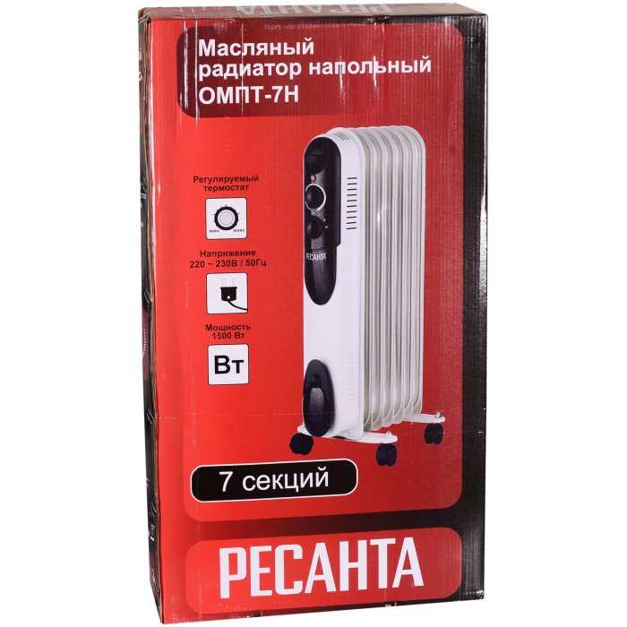 Масляный радиатор Ресанта ОМПТ-7Н белый