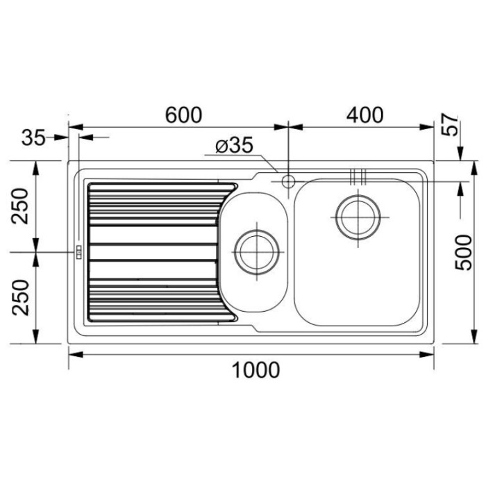 Кухонная мойка Franke LLX 651 3.5" NS 100х50х18 см, нержавеющая сталь, тон серебристый металлик