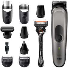 Триммер для бороды, усов и волос Braun MGK7320, 10 в 1, 8 насадок и бритва Gillette, серебристый