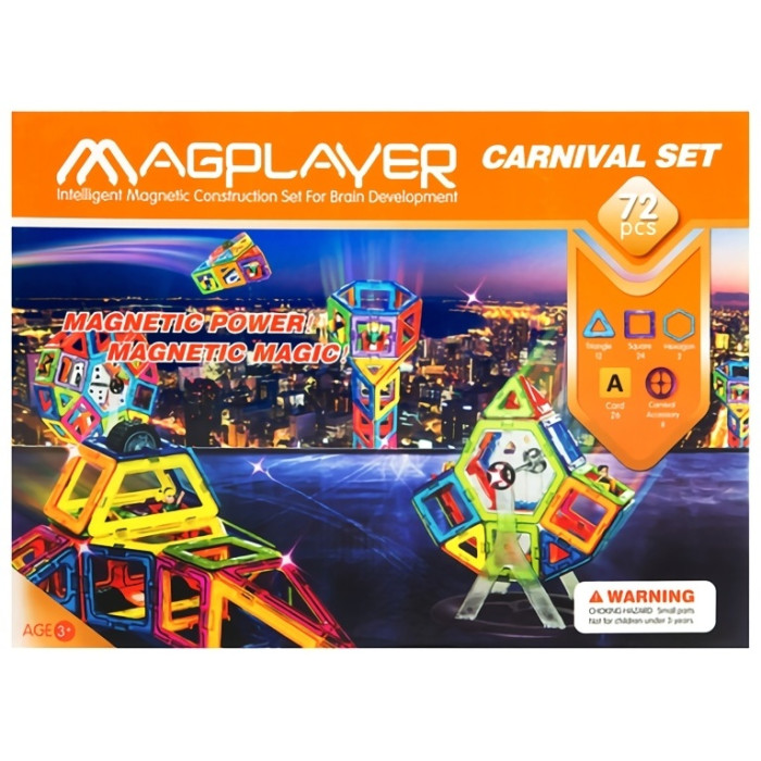 Конструктор Magplayer Магнитный конструктор, деталей 72 шт