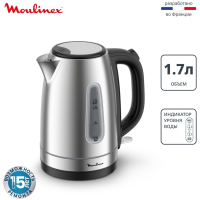 Электрочайник Moulinex BY2R0DF0, Silver, 1,7 л, 2200 Вт, Нержавеющая сталь/Пластик