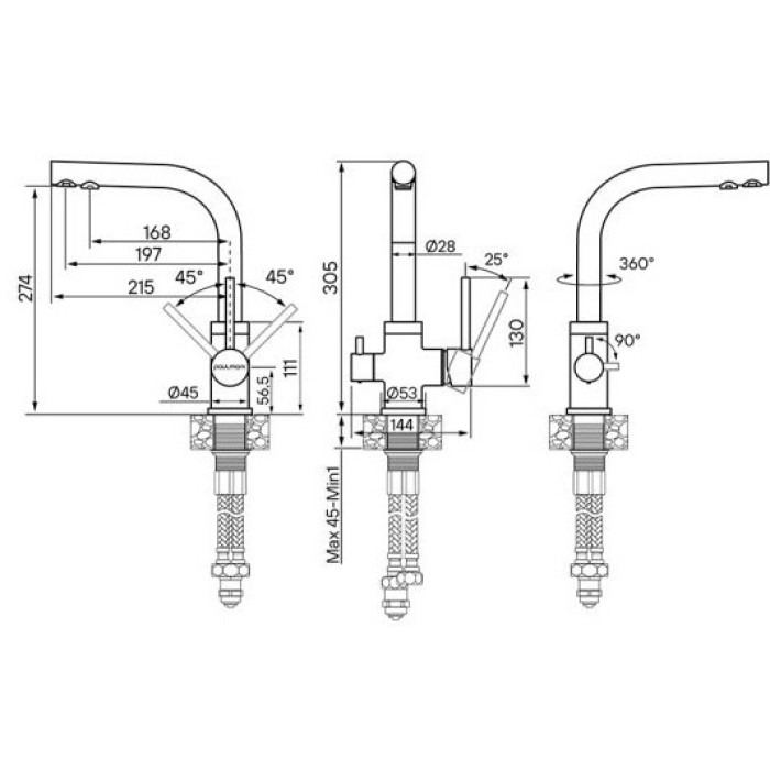 Смеситель для кухни (мойки) Paulmark Es213011-401TB, двухзахватный