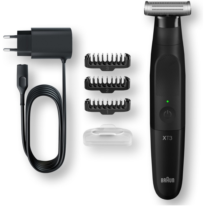 Триммер гибридный для бороды, усов и тела Braun XT3100 Series X, 3 насадки, чёрный