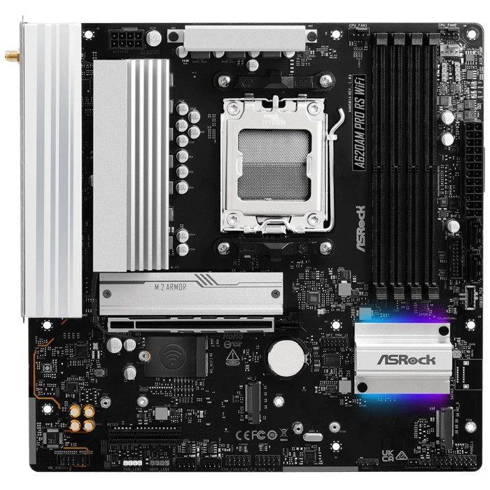 Материнская плата ASRock A620AM PRO RS WIFI AM5 4xDDR5 2xSATA3 RAID 3xM.2 Type-C HDMI DP WiFi6E mATX