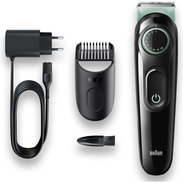 Триммер для бороды и усов Braun BT3321, 1 насадка, мятно-черный