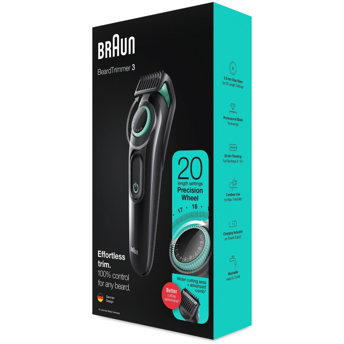 Триммер для бороды и усов Braun BT3321, 1 насадка, мятно-черный