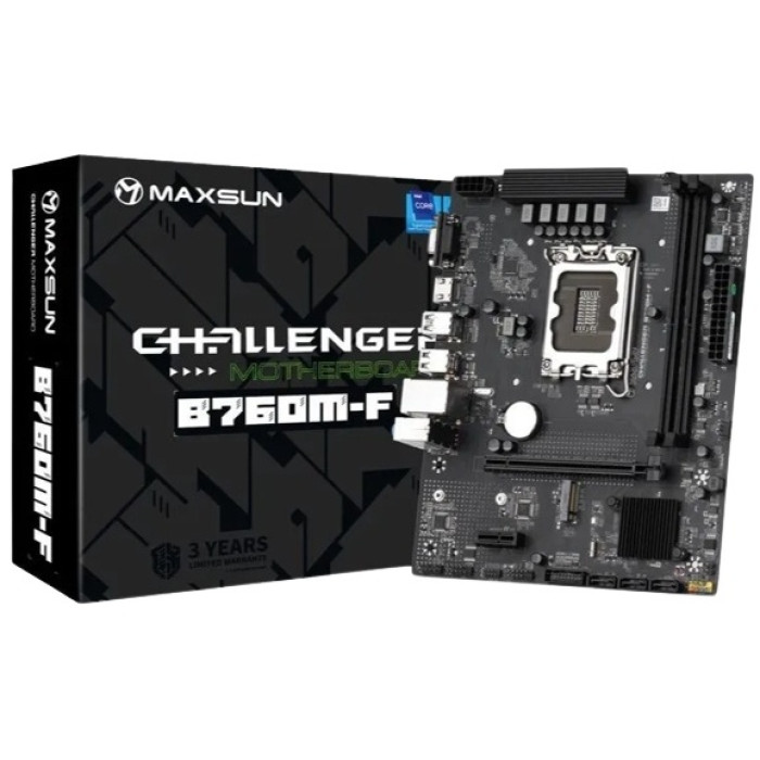 Материнская плата MaxSun Challenger B760M-F, LGA1700 B760, 2xDDR4 3xSATA 3xM.2 HDMI+VGA mATX