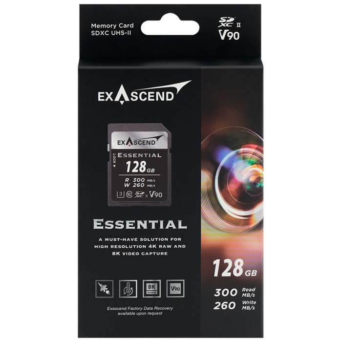 Карта памяти SD Exascend Essential, 128Gb, SDXC II, UHS-II (V90), R300/W260