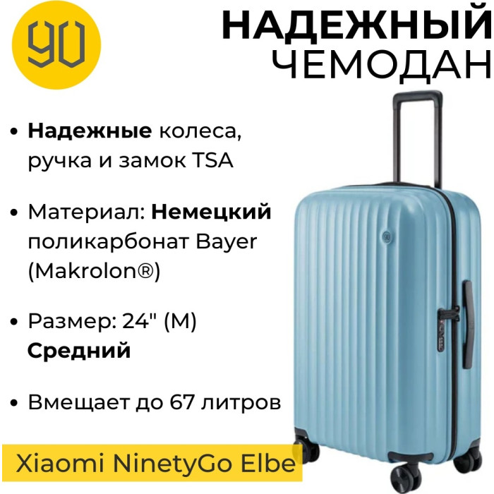 Xiaomi NinetyGo Elbe Luggage 24 65л голубой