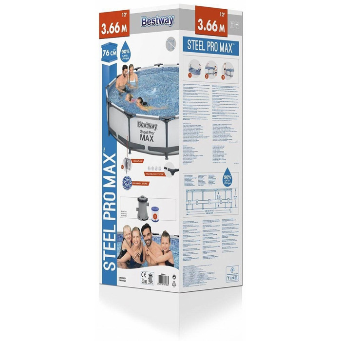 Бассейн каркасный Bestway Steel Pro Max/56416, 366x366x76 см