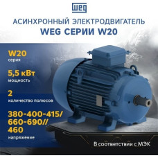 Асинхронный электродвигатель WEG 12310529 AM W20 -132S 5.5 кВт 2P B3T 380-460 В 50 Гц