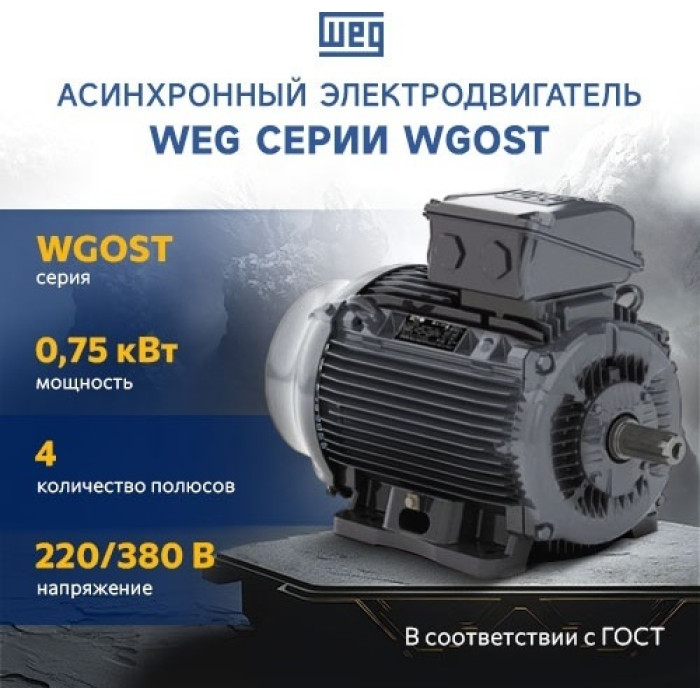 Асинхронный электродвигатель WEG 17928428 WGOST-L71 0.75 кВт 4P B3T 220/380 В 50 Гц