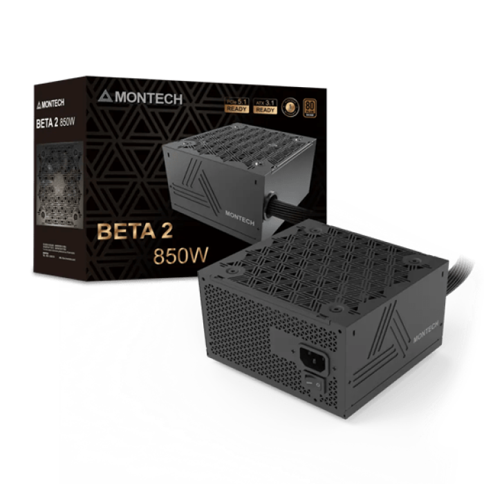 Блок питания Montech 850W, BETA 2 850W, Non Modular, ATX, 80+ BRONZE, КПД 90%, Fan 120mm, Черный