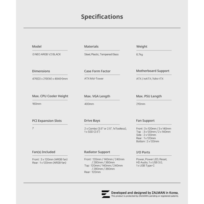 Zalman I3 Neo ARGB V2 черный