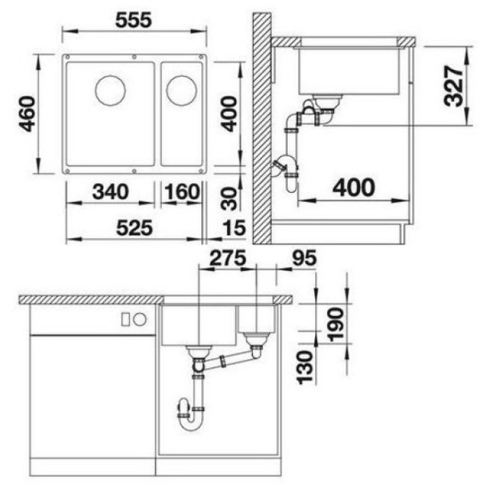 Кухонная мойка Blanco Rotan 340/160-U белый (523078) 55.5х46х19 см, искусственный камень, тон белый