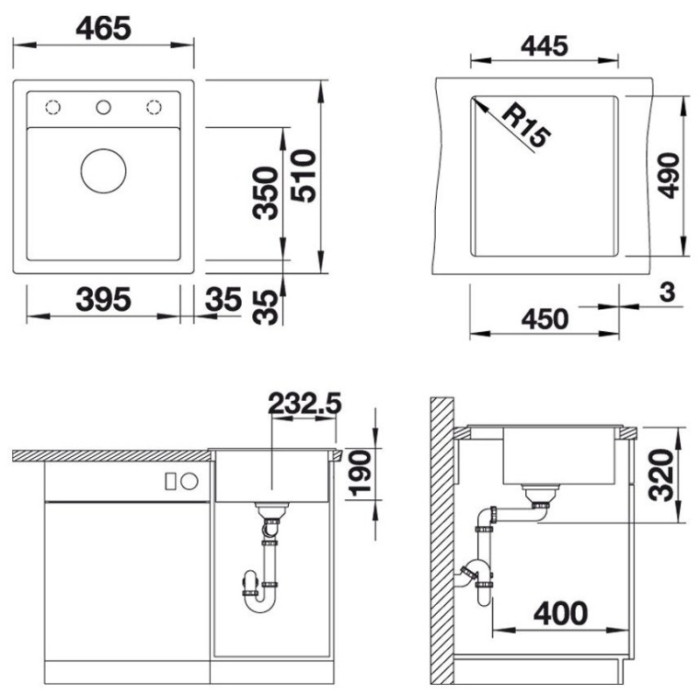 Кухонная мойка Blanco Dalago 45 - мягкий белый (527059) 46.5х51х19 см, искусственный камень, тон мягкий белый