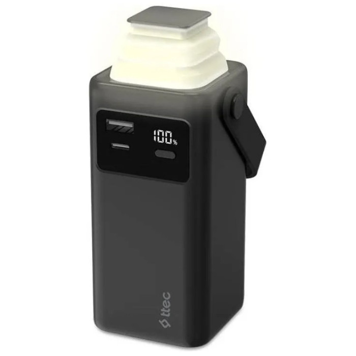 ttec ReCharger Extreme LCD 20.000mAh PD 20W Powerbank with Built-in USB-C & Lightning Cables, LED Torch, Carrying Handle Black