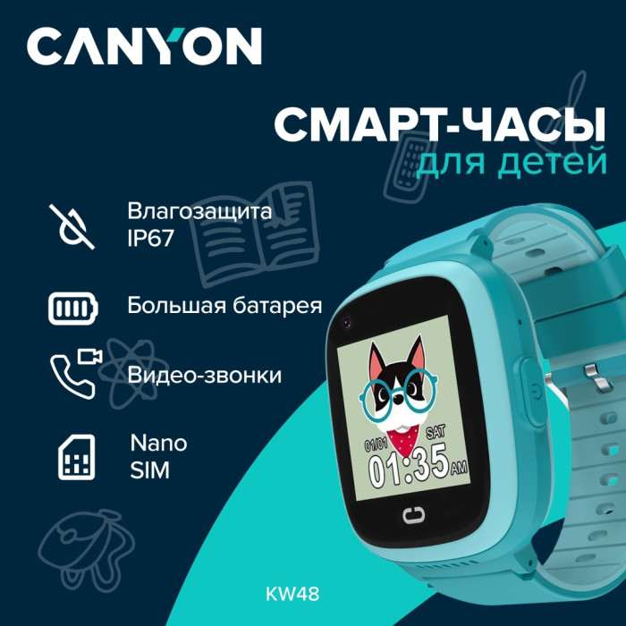 CANYON kids watch Sunny KW-48 Video 4G GPS Games&Music Blue