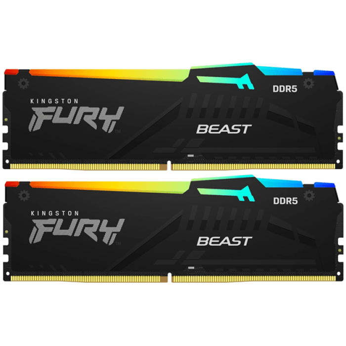 Оперативная память 32GB Kit (2x16) DDR5 5200MHz Kingston FURY Beast Black RGB CL40 KF552C40BBAK2-32