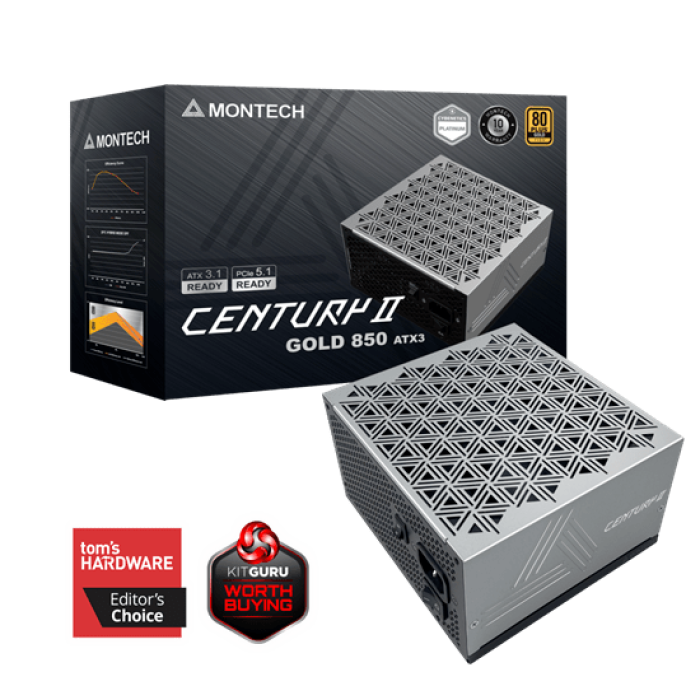 Блок питания Montech 850W, CENTURY II 850W, Full Modular, 80+ GOLD, КПД 90%, Fan 135mm, Серебро 37100