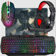 Комплект игровой Defender Target MKP-350 RU, мышь+клавиатура+ковер+гарнитура<br>Тип подключения - проводной
Интерфейс подключения - USB
Цвет - чёрный + красный
Системные требования для ПК - Windows 2000/XP/Vista/7/8/10 и выше, Mac OS X10
Клавиатура
Тип кл