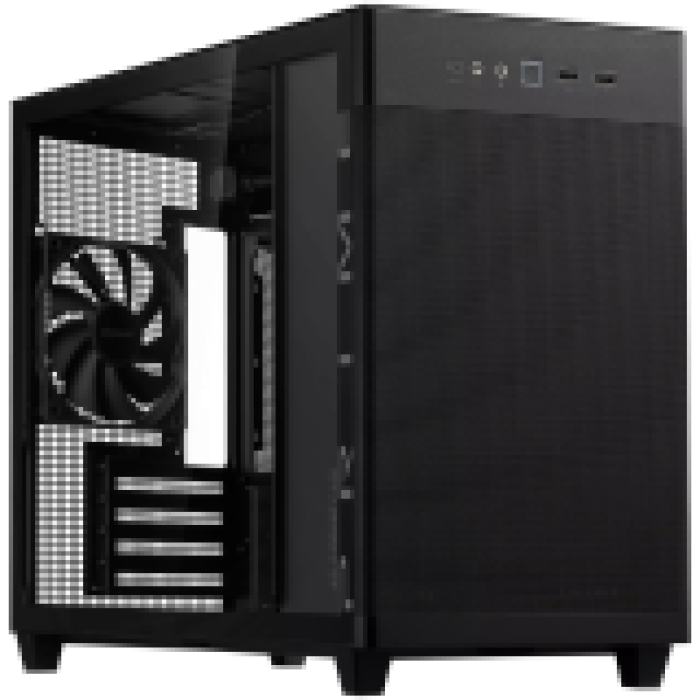 ASUS Prime AP201 Tempered Glass MicroATX Case Black - stylish 33-liter MicroATX case with tool-free side panels, with support for 360 mm coolers, graphics cards up to 338 mm long, and standard ATX PSUs<br>