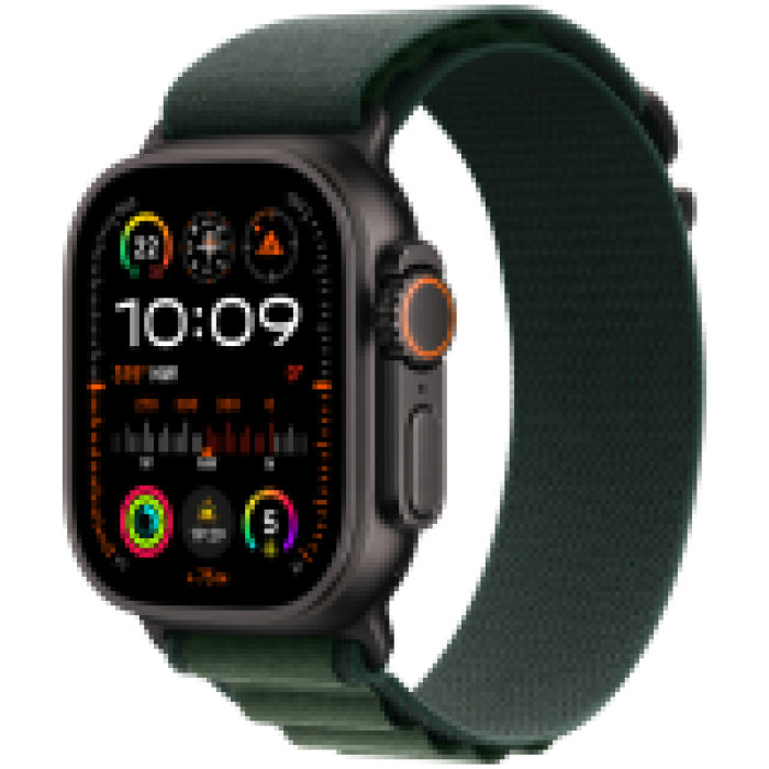 Apple Watch Ultra 2 2024 GPS + Cellular 49mm Black Titanium Case with Dark Green Alpine Loop - Medium,Model A2986<br>