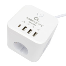 Сетевой фильтр Cablexpert Cube CUBE-3-CU3-W-1.5, 3р, 10А, 1xType-C PD, 3xUSB, 1.5м, ур.защ.4+ белый<br>