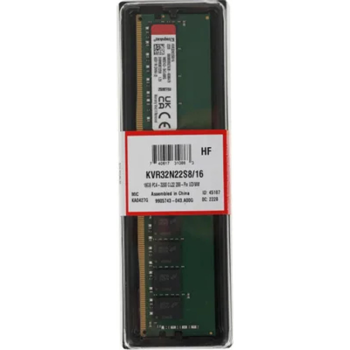 Модуль памяти Kingston KVR32N22S8/16 DDR4, 16GB, DIMM amp;PC4-25600/3200MHzamp;<br>331356