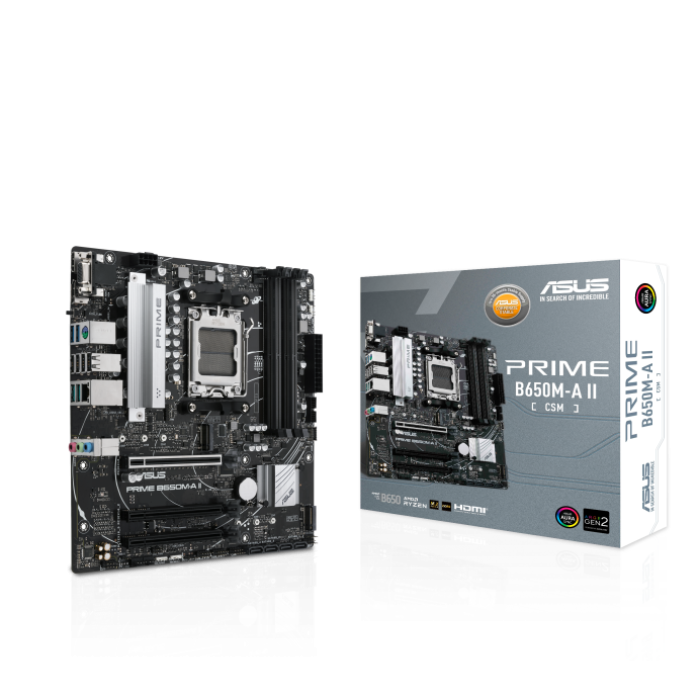 Сист.плата ASUS PRIME B650M-A II-CSM , B650, AM5, 4xDDR5, 3xPCI-E x16, M2, SATA, HDMI, D-Sub, DP, BOX<br>330947
