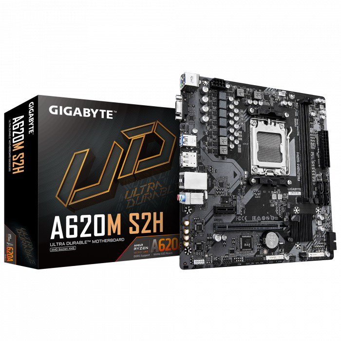 Сист.плата Gigabyte A620M S2H, A620, 2xDDR4, PCI-E4 x16, 1xPCI-E x1, 1xM.2, 4xSATA, HDMI, LAN1GbE, BOX<br>331501