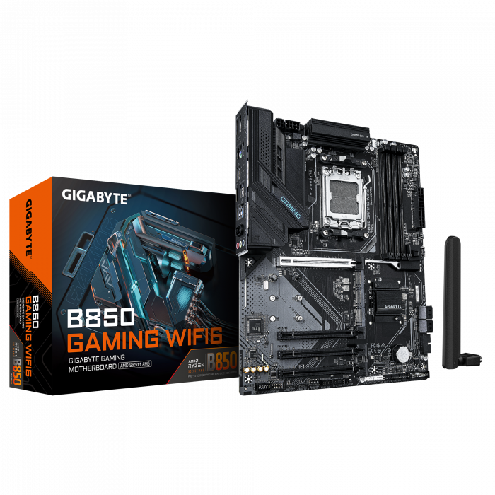 Сист.плата Gigabyte B850 GAMING WF6, B850, 4xDDR5, PCI-E5 x16, 3xM.2, SATA6, HDMI, DPx2, Wi-Fi6E, LAN2.5GbE, BOX<br>331511