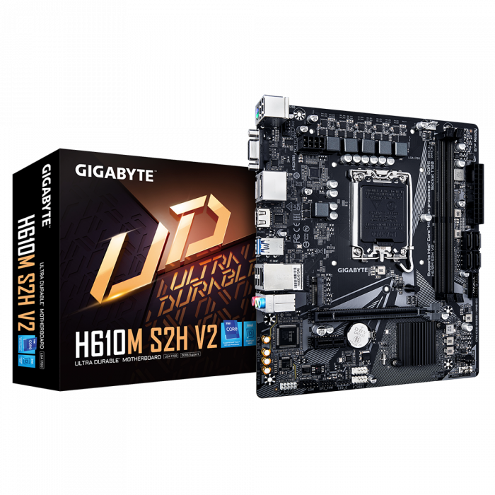 Сист.плата Gigabyte H610M S2H V2, H610, 1700, 2xDDR5, PCI-E x16, PCI-E x1, M2, SATA, 2xDP, HDMI, D-Sub, BOX<br>330049