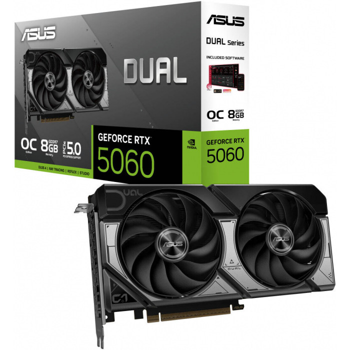 Видеокарта ASUS DUAL-RTX5060-O8G, 8Gb GDDR7 OC Edition, 128bit, HDMI, DP, BOX<br>330470