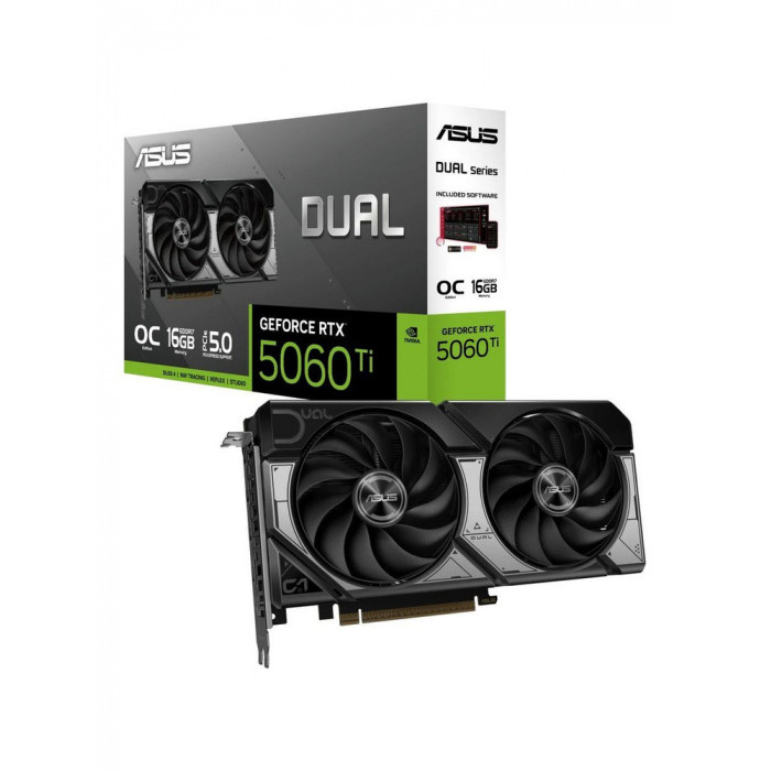 Видеокарта ASUS DUAL-RTX5060TI-O16G, 16Gb GDDR7, 128 Bit, 4608 CUDA, HDMI, DP, BOX<br>328930