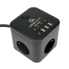 Сетевой фильтр Cablexpert Cube CUBE-3-CU3-B-1.5, 3р, 10А, 1xType-C PD, 3xUSB, 1.5м, ур.защ.4+ черный<br>