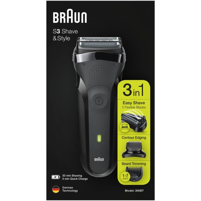 Braun Series 3 300BT с точной насадкой-триммером и 5 гребнями, чёрная