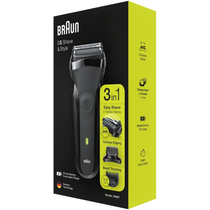 Braun Series 3 300BT с точной насадкой-триммером и 5 гребнями, чёрная